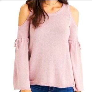 American Eagle Women’s Dusty Pink Cold Shoulder Bell Sleeve Soft Sweater